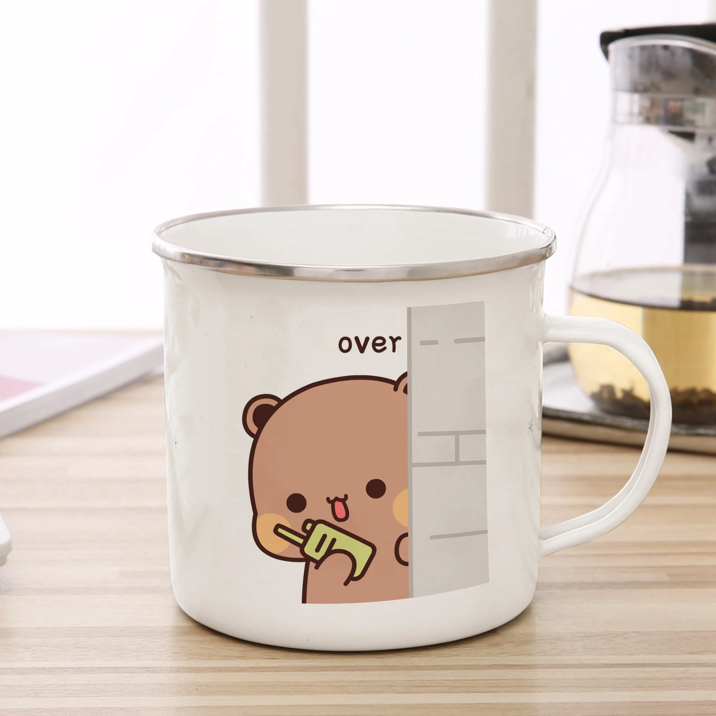 Cartoon Milk Mocha Bear Boob and Doodle Enamel Cup Coffee Tea Cup Cute Animal Breakfast Dessert 11oz Milk Water Cup Couple Gift