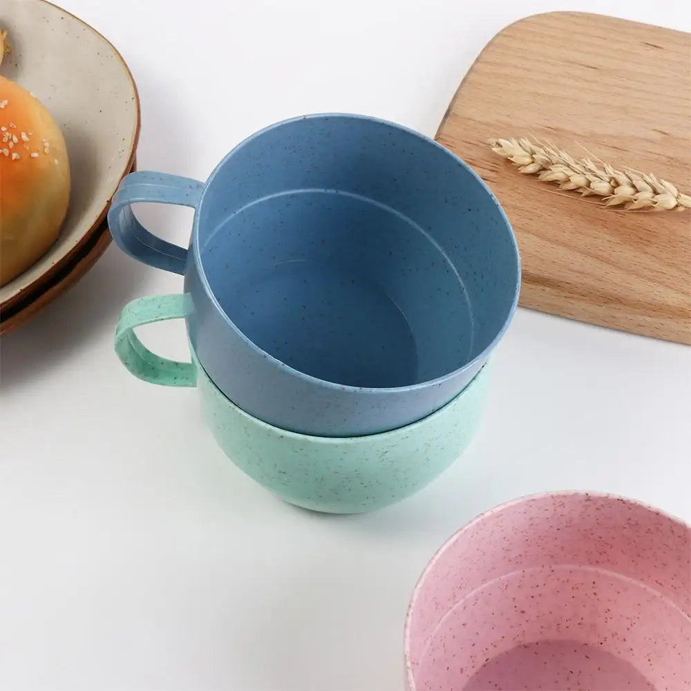 1 pcs Wide Mouth Reusable Kitchen Supplies with Handle Eco-friendly Drinking Cup Wheat Straw Cup Drinkware Coffee Mug