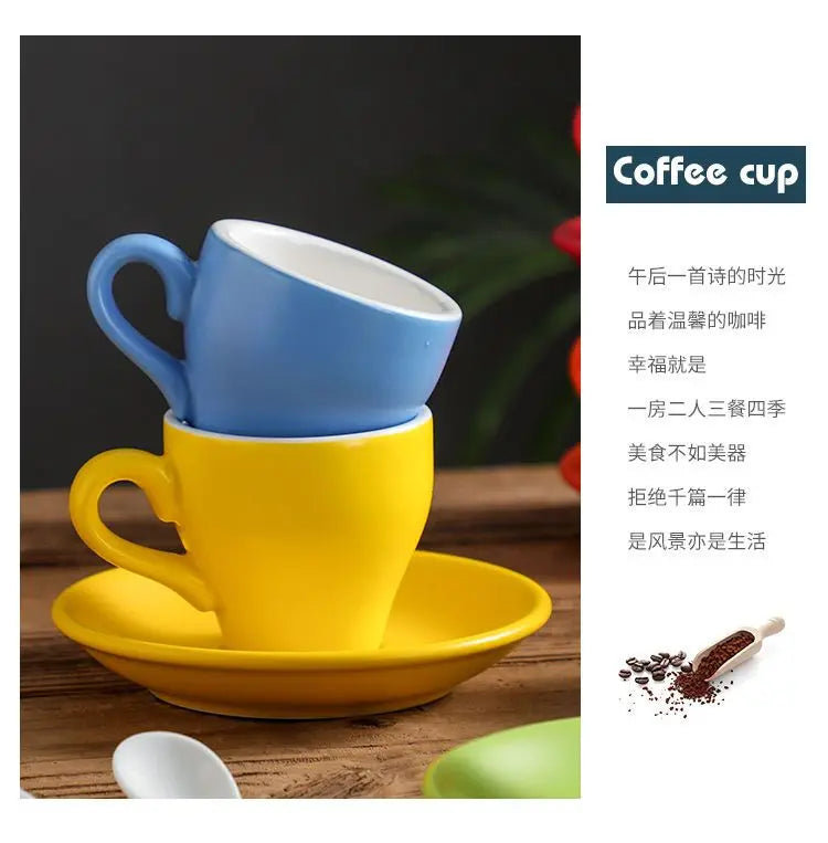 Thickened Ceramic Coffee Cup Set 80ML Italian Espresso Cup Plate Small Cup Colorful with Plate Spoon Drinkware