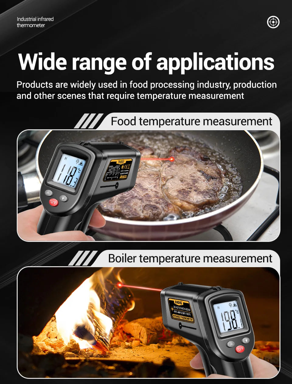 ANENG TH201 Celsius Display Digital Infrared Thermometer Highly Sensitive Non-contact Temperature Measuring Gun Hygrometer