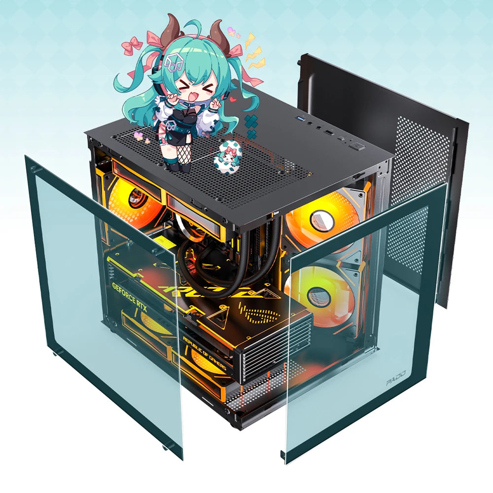 PADO YL Pc Case Sea view Room M-ATX Desktop Computer Main Chassis Without A-pillar Double-Sided Tempered Glass PC gamer cabinet