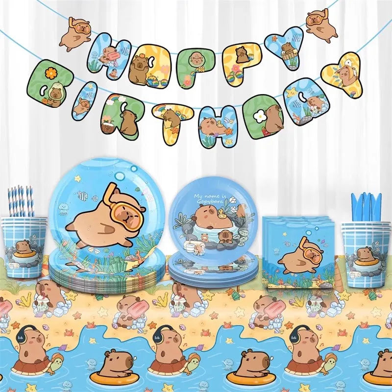 Capybara Birthday Party Decorations Tableware Set Cups Plates Napkins Tablecloth Straws Capybara Balloons Toy Girls Party Favors