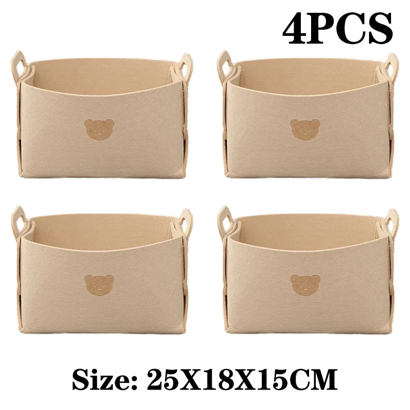 1-10PCS Bear Felt Snacks & Toys Storage Basket Large Capacity Collapsible Clothes Storage Box Desktop Sundry Organiser