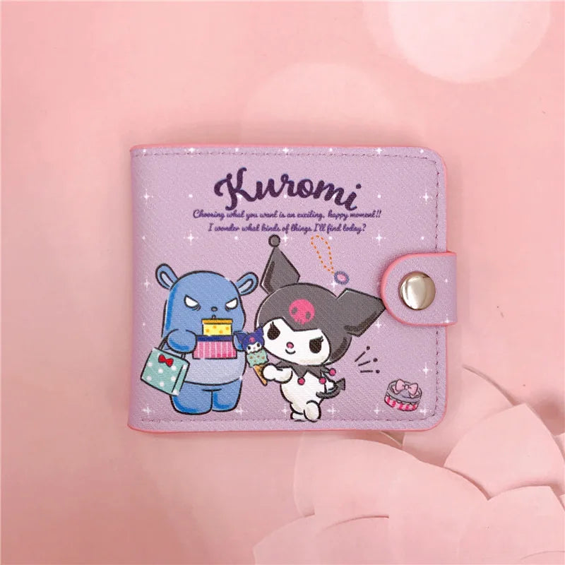 Sanrio Hello Kitty Cinnamoroll My Melody Kuromi New Pu Casual Money Bag Coin Purse Card package Wallet With Buttons ﻿