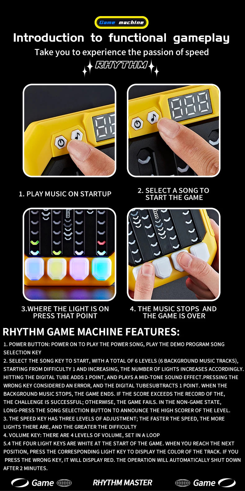 ZLang Dancing Handheld Memory Game Quick Push Game Fidget Toys for Adults Rhythm Handheld Game Machine Light Up Stress Relief