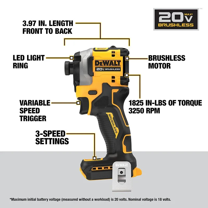 DEWALT DCF850 20V Impact Drill Brushless Motor 205Nm Variable Speed Electric Screwdriver Woodworking Driver Bare Tool power tool