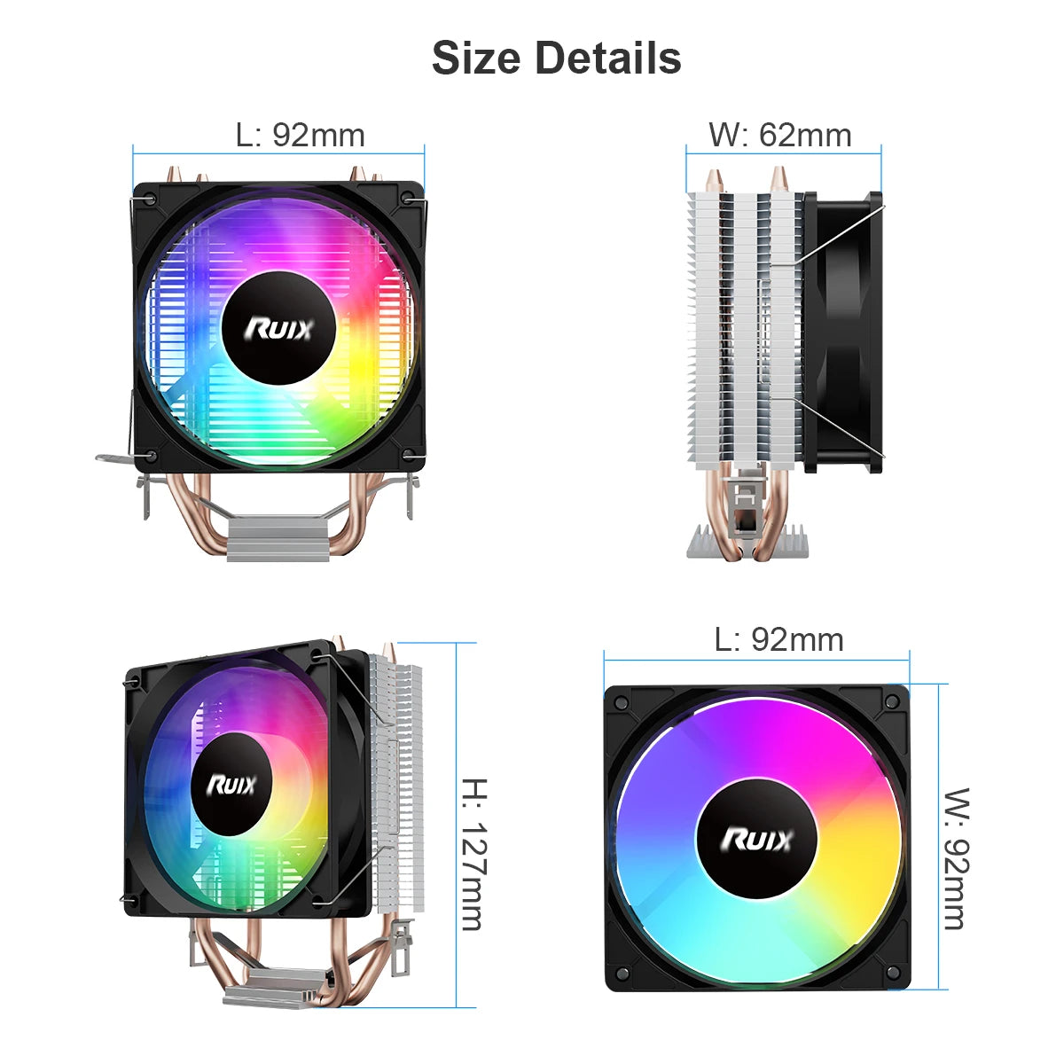 Ruix X2000 Air CPU Cooler 2 Heatpipes Radiator Cooling RainbowRGB 3PIN Fan Quiet Ventilador For Intel 115X 1200 1700 AM4 AM5 AMD