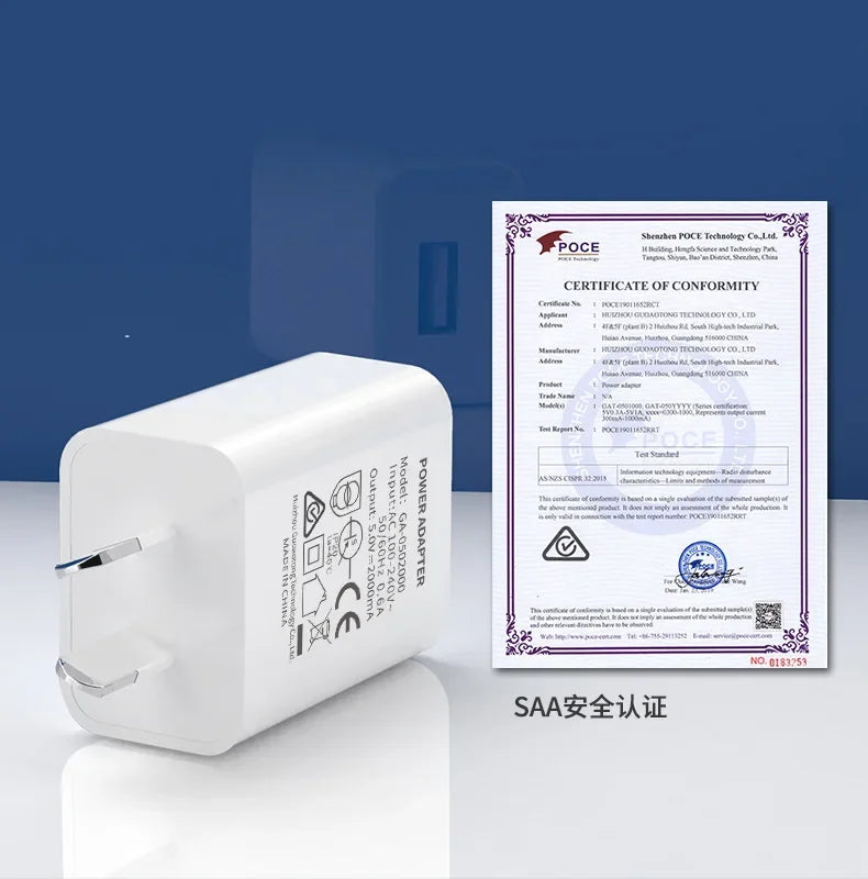Australian Adapter 5V 1A 2A Fast Charging SAA Plug Mini USB Travel  Wall Charger  SAA Certified For Xiaomi huawei Phone Charge