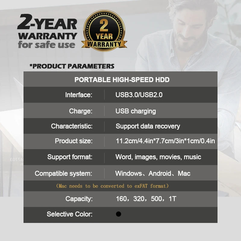 Portable External 1TB 160GB 250GB 320GB 500GB 640GB 750GB High Speed USB 3.0/2.0 Game External HDD Decives for Laptop PC PS5